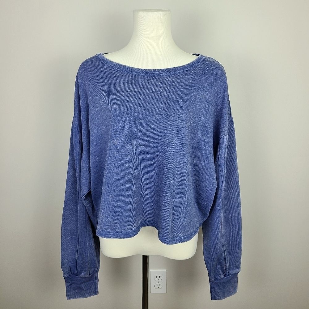 LULU'S Favorite Trend Washed Blue Cropped Pullover Sweatshirt XL - Picture 2 of 16